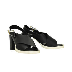 B0 Auth MIISTA Delilah Black Criss Cross Leather Block Heel Sandal Shoes Size 35